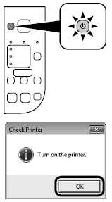 Turn on the printer and select ok.