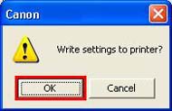 Write settings to printer? OK button selected