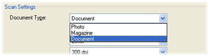 Figure shows document selected from document type list. Other choices are Photo or Magazine