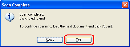Scan completed select Exit to quit the program