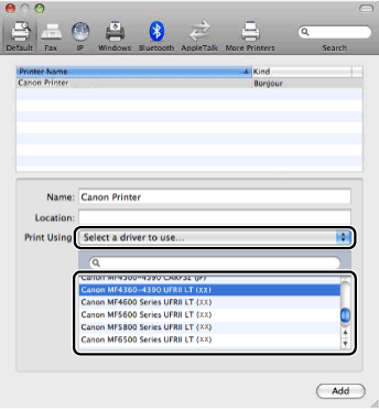 Intens Drik Uventet Canon Knowledge Base - Adding a Printer using a Bonjour Connection (Mac  Driver V2.43)