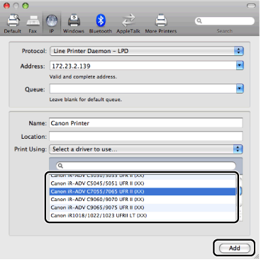 Canon Knowledge Base Adding A Printer Using A Tcp Ip Connection Mac Driver V2 43