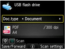LCD screen showing document type for scanned files
