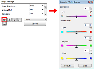 figure: Saturation/Color Balance dialog box