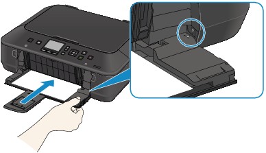 Image shows the location of the mark on the front tray aligned with the mark on the printer.