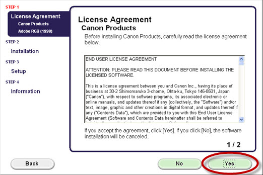 License agreement screen.