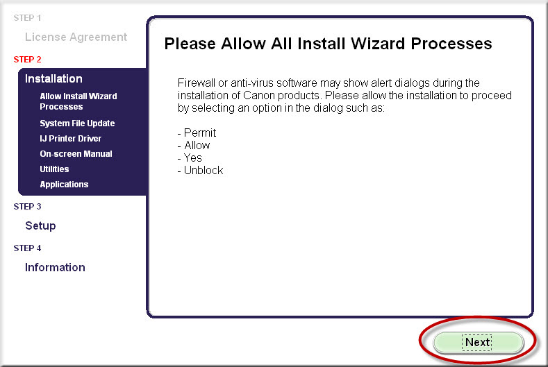 Install WIzard permissions screen. Select Allow.