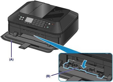 front of printer showing upper tray