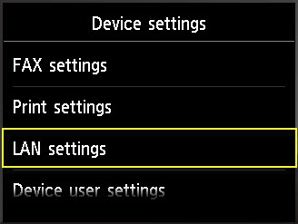 Image: Device settings screen with LAN settings highlighted