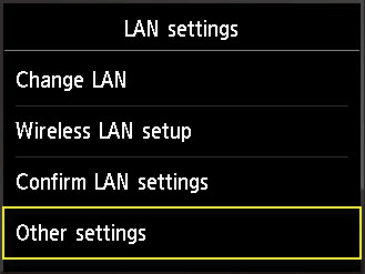 Image: LAN settings screen with Other settings highlighted