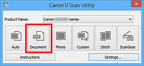 figure: IJ Scan Utility with Document selected
