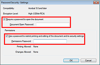 figure: Password Security -Settings dialog box
