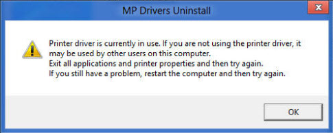 Printer driver is currently in use - error message