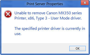 Unable to remove XXX series printer error message