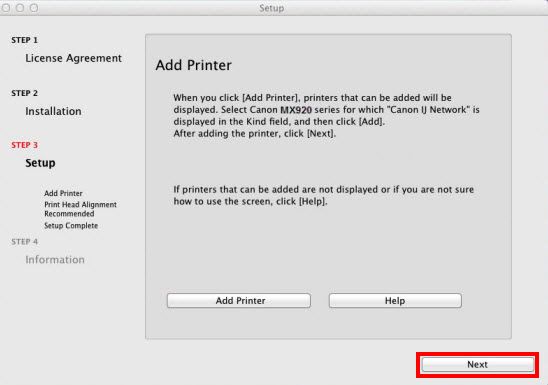 Add Printer screen