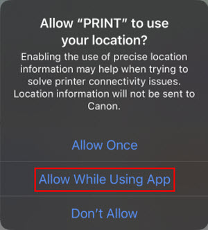 Allow While Using App outlined in red