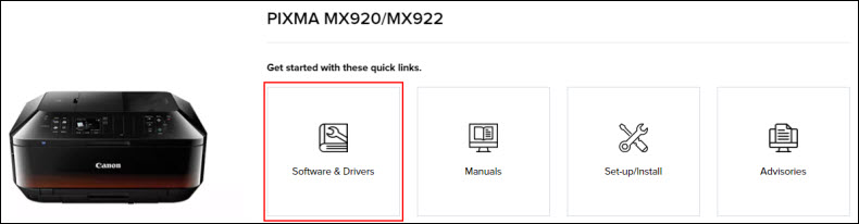 Figure: Software & Drivers button outlined in red