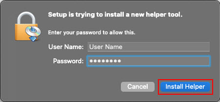 Enter the password for your computer, then click Install Helper